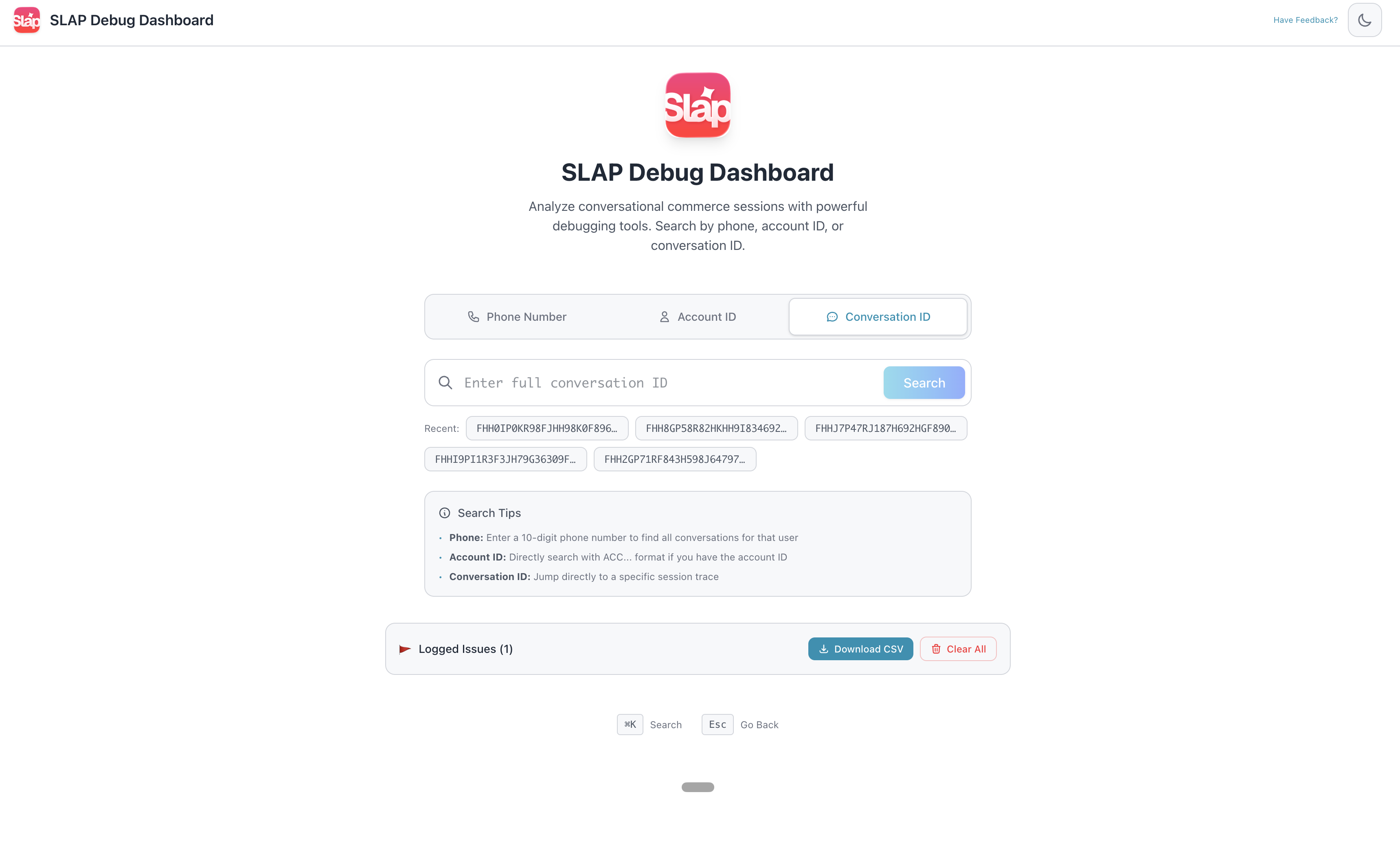 SLAP Debug Dashboard - conversation trace and debugging tools